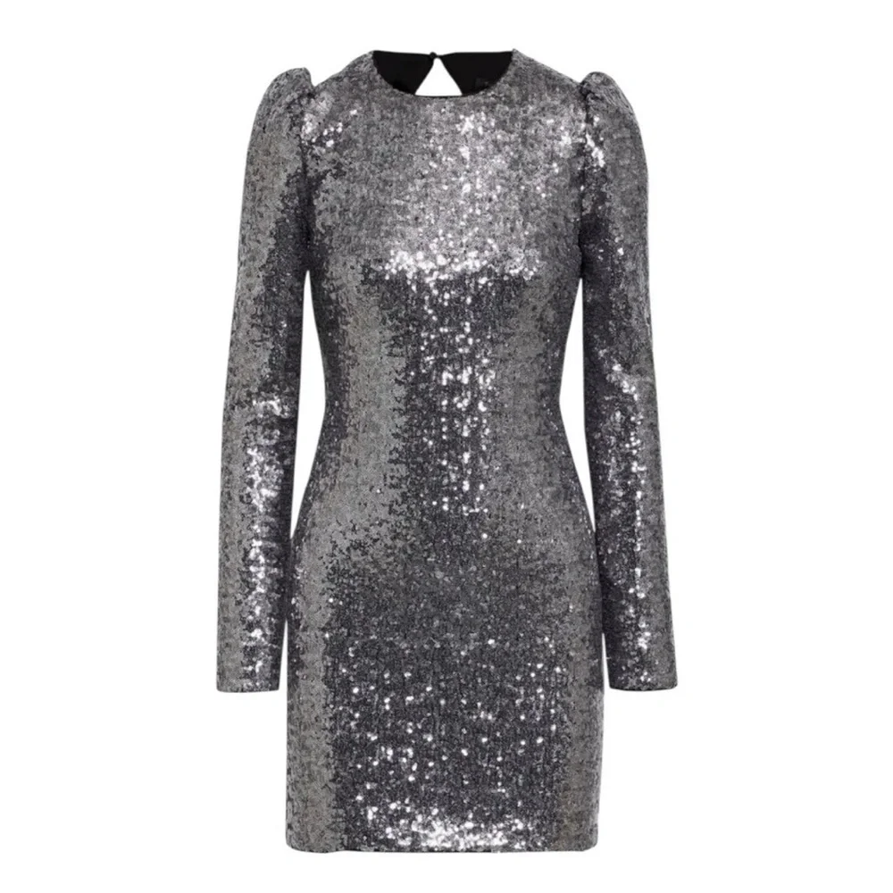NWT Rachel Zoe Silver Sequin Karlee Backless Long-Sleeve Mini Dress- Size 2 - Picture 4 of 12